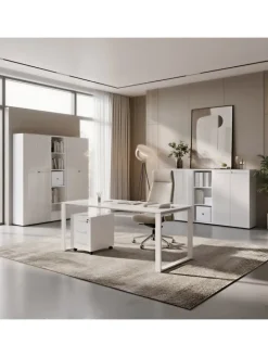 KADIMA DESIGN Möbel-Sets<Büro-Set 8-tlg, Glas Abschließbar Modern Büromöbel in Weiß