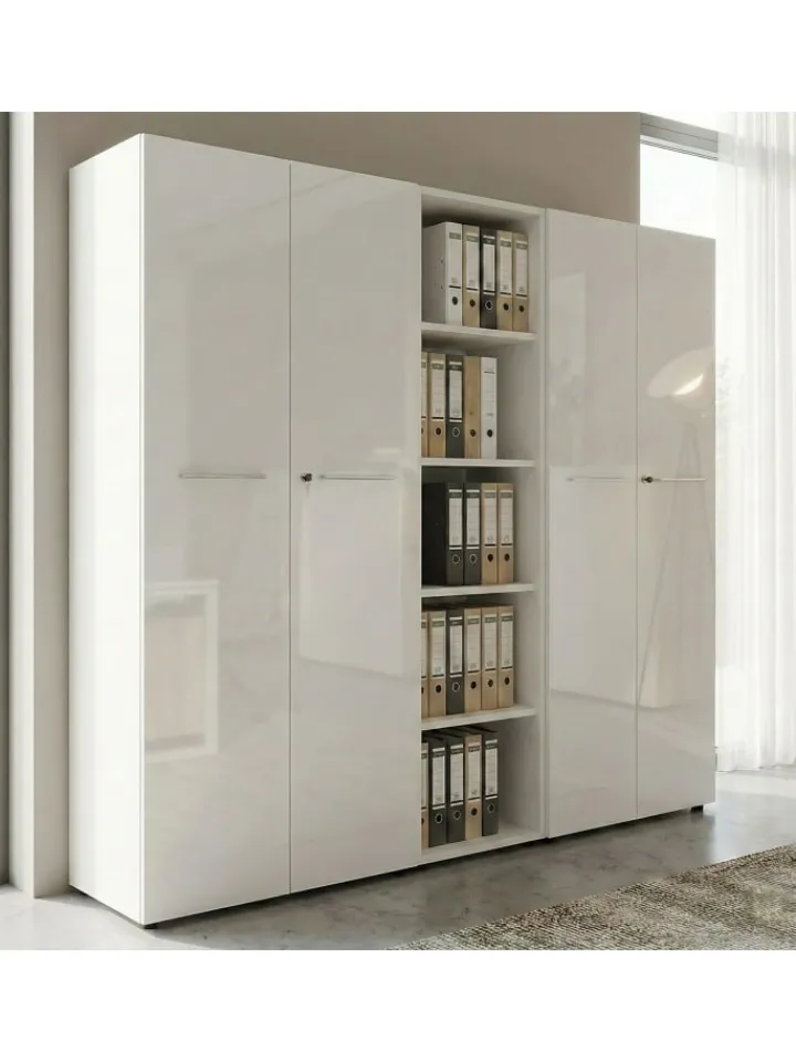 KADIMA DESIGN Möbel-Sets<Büro-Set 8-tlg, Glas Abschließbar Modern Büromöbel in Weiß