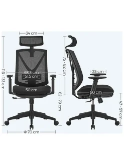Songmics Sitzmöbel<Bürostuhl in Schwarz - (B)70 x (H)133 x (T)68,5 cm