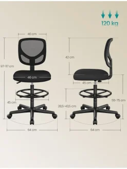 Songmics Sitzmöbel<Bürostuhl in Schwarz - (B)64 x (H)117 x (T)40 cm