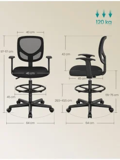 Songmics Sitzmöbel<Bürostuhl in Schwarz - (B)64 x (H)117 x (T)40 cm