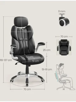Songmics Sitzmöbel<Bürostuhl in Schwarz - (B)70 x (H)137 cm