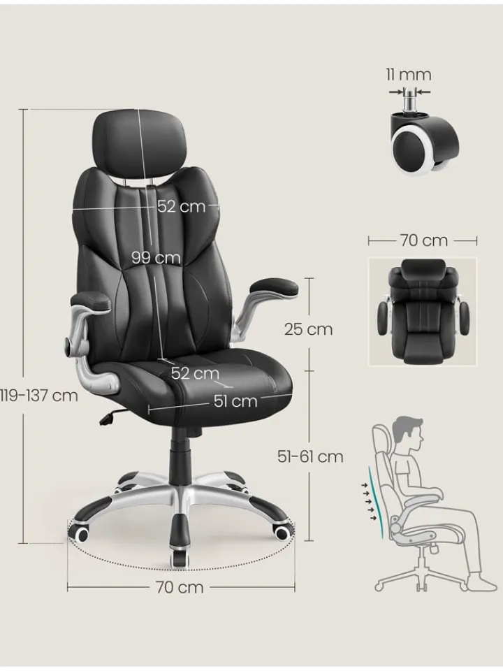 Songmics Sitzmöbel<Bürostuhl in Schwarz - (B)70 x (H)137 cm