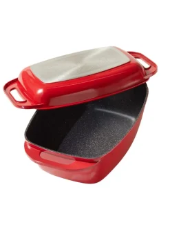 Stoneline Kochgeschirr<Bräter Schmortopf 43x26 cm | mit Deckel in Rot