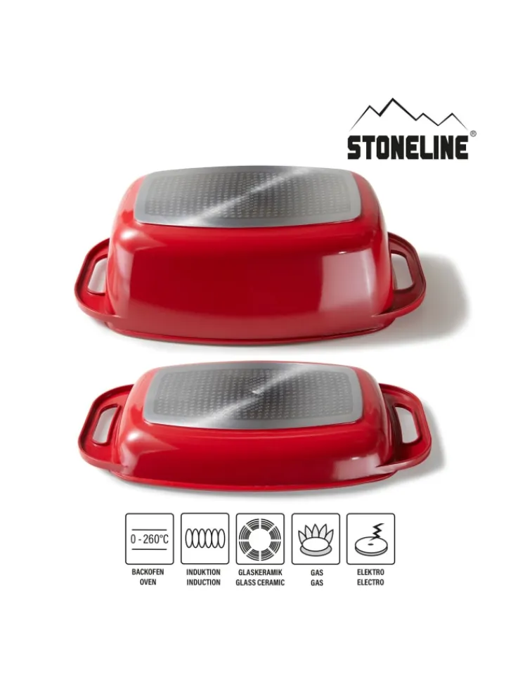 Stoneline Kochgeschirr<Bräter Schmortopf 43x26 cm | mit Deckel in Rot