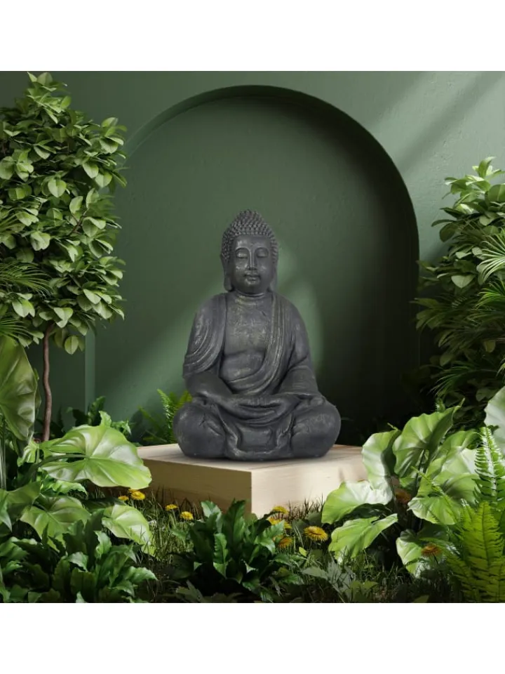 relaxdays Gartendekoration<Buddha Figur in Anthrazit - (H)70 cm