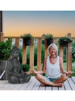 relaxdays Gartendekoration<Buddha Figur in Anthrazit - (H)70 cm