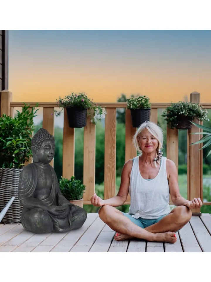 relaxdays Gartendekoration<Buddha Figur in Anthrazit - (H)70 cm