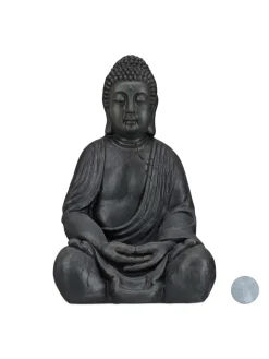 relaxdays Gartendekoration<Buddha Figur in Dunkelgrau - (H)50 cm