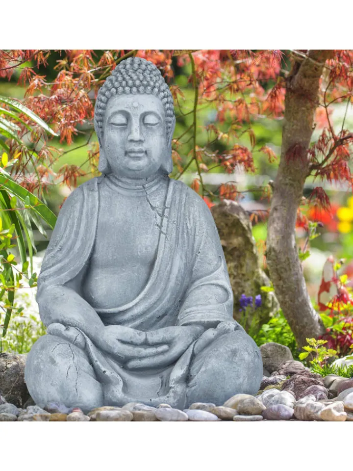 relaxdays Gartendekoration<Buddha Figur in Dunkelgrau - (H)50 cm