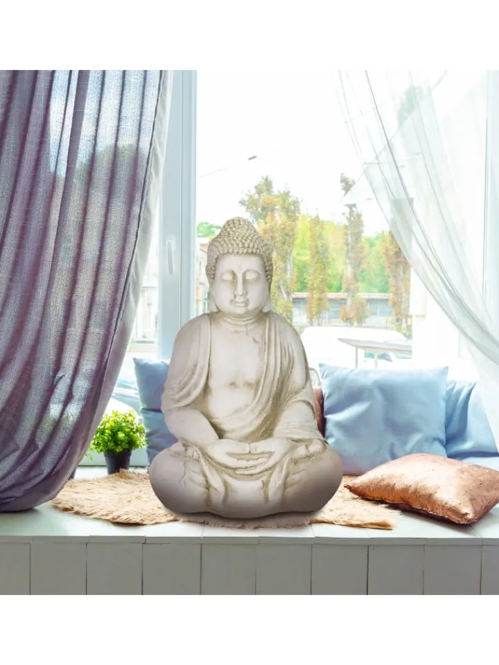 relaxdays Gartendekoration<Buddha-Figur in Creme - (H)70 cm