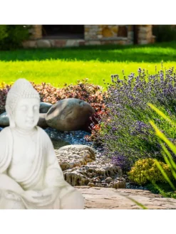 relaxdays Gartendekoration<Buddha-Figur in Creme - (H)70 cm