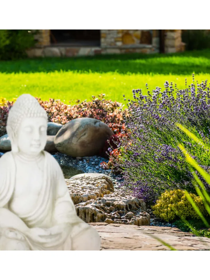relaxdays Gartendekoration<Buddha-Figur in Creme - (H)70 cm