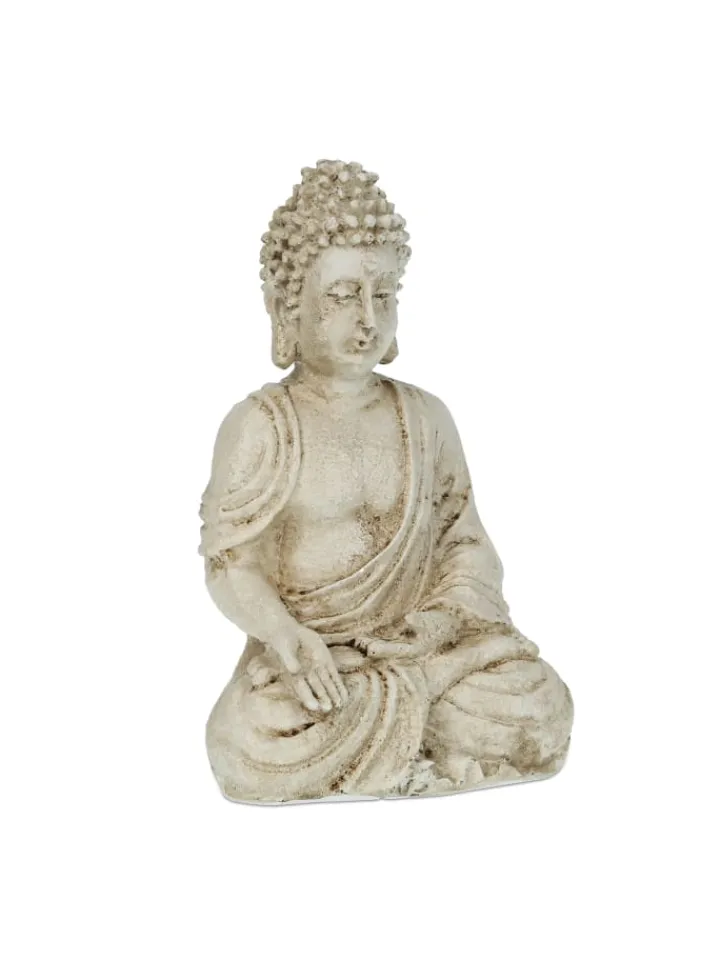 relaxdays Gartendekoration<Buddhafigur in Weiß - (B)10,5 x (H)17,5 x (T)7,5 cm