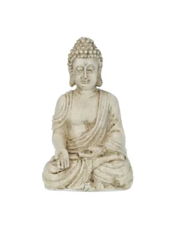 relaxdays Gartendekoration<Buddhafigur in Weiß - (B)10,5 x (H)17,5 x (T)7,5 cm