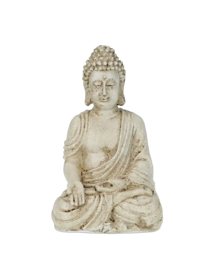 relaxdays Gartendekoration<Buddhafigur in Weiß - (B)10,5 x (H)17,5 x (T)7,5 cm