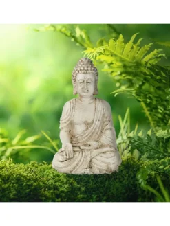 relaxdays Gartendekoration<Buddhafigur in Weiß - (B)10,5 x (H)17,5 x (T)7,5 cm