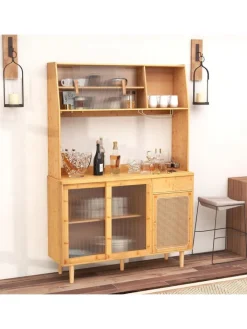 COSTWAY Regale & Schränke<Buffetschrank Bambus in Hellbraun