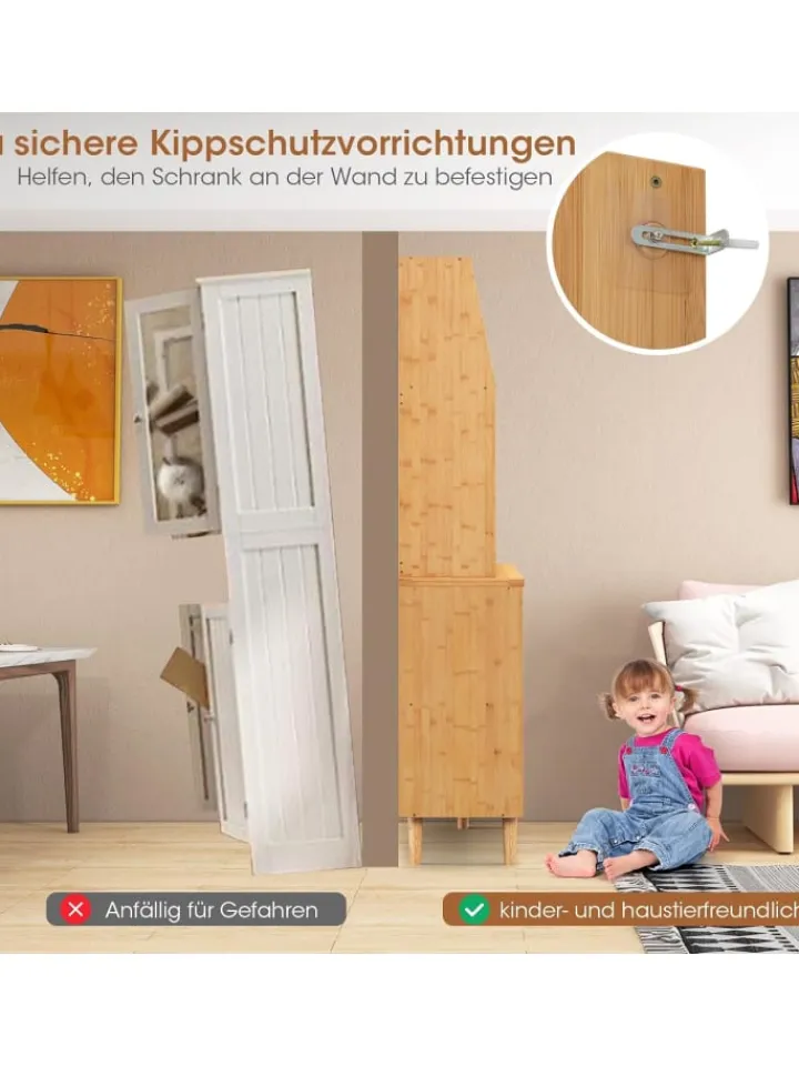 COSTWAY Regale & Schränke<Buffetschrank Bambus in Hellbraun