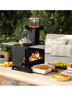 COSTWAY Grillen<Campingofen mit Topfgestell tragbar in Schwarz