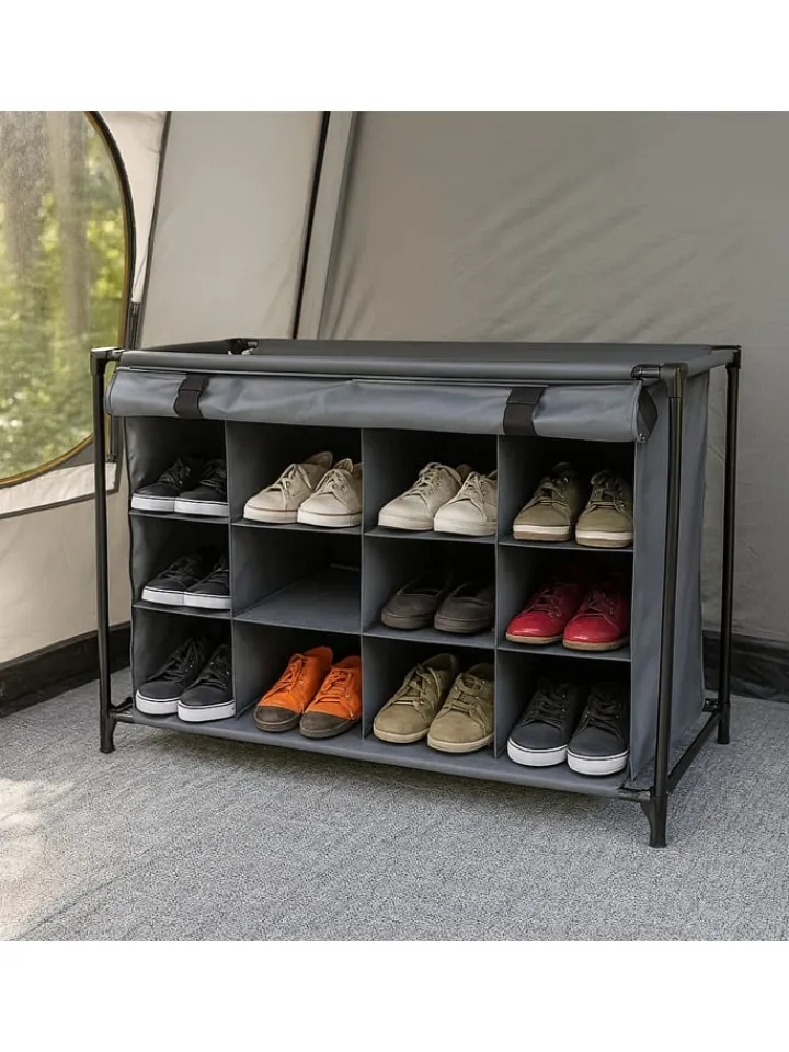 relaxdays Garderoben<Camping-Schuhregal in Grau - (B)85 x (H)65 x (T)35,5 cm