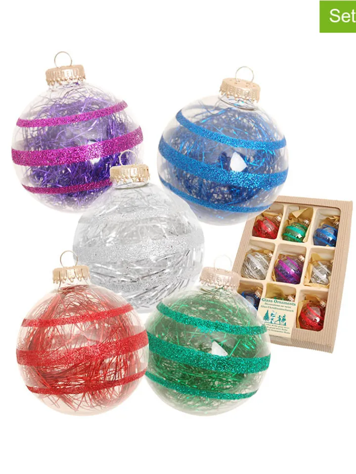 Krebs Glas Lauscha Weihnachtsschmuck<Christbaumkugeln in Bunt - 9 Stück - Ø 7 cm