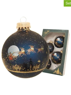 Krebs Glas Lauscha Weihnachtsschmuck<Christbaumkugeln in Dunkelblau/ Gold - 4 Stück