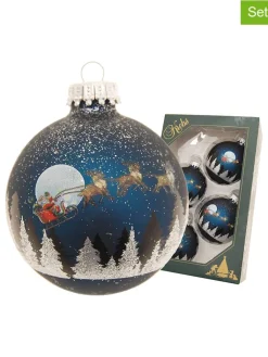 Krebs Glas Lauscha Weihnachtsschmuck<Christbaumkugeln in Dunkelblau/ Gold - 4 Stück