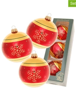 Krebs Glas Lauscha Weihnachtsschmuck<Christbaumkugeln in Rot/ Gold - 3 Stück - Ø 8 cm