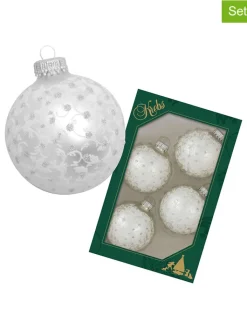 Krebs Glas Lauscha Weihnachtsschmuck<Christbaumkugeln in Weiß - 4 Stück - Ø 7 cm