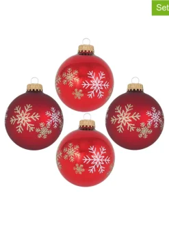 Krebs Glas Lauscha Weihnachtsschmuck<Christbaumkugeln "Schneeflocken" in Rot - 4 Stück - Ø 7 cm