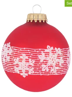 Krebs Glas Lauscha Weihnachtsschmuck<Christbaumkugeln "Schneekristall" in Rot - 4 Stück - Ø 7 cm
