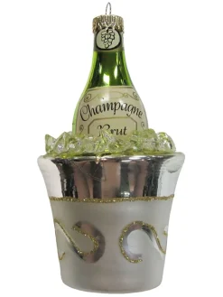 Krebs Glas Lauscha Weihnachtsschmuck<Christbaumornament "Champagner mit Kühler" in Grau - (L)14 cm
