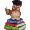 Krebs Glas Lauscha Weihnachtsschmuck<Christbaumornament "Eule als Lehrer auf Bücherstapel" in Bunt - (L)10 cm