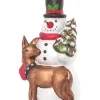 Krebs Glas Lauscha Weihnachtsschmuck<Christbaumornament "Schneemann mit Reh" in Bunt - (L)16 cm