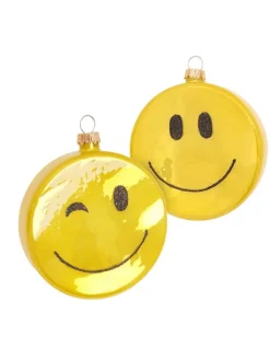 Krebs Glas Lauscha Weihnachtsschmuck<Christbaumornament ''Taler'' in Gelb - Ø 8 cm