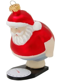 Krebs Glas Lauscha Weihnachtsschmuck<Christbaumornament "Weihnachtsmann auf Waage Ohohoho" in Rot - (L)11 cm