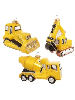 Krebs Glas Lauscha Weihnachtsschmuck<Christbaumornamente "Baustellenfahrzeuge" in Gold - 3 Stück