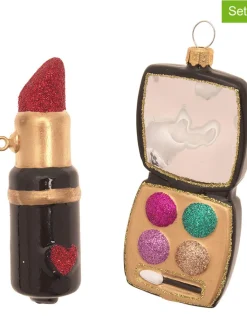 Krebs Glas Lauscha Weihnachtsschmuck<Christbaumornamente "Make-Up" in Bunt - 2 Stück