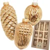 Krebs Glas Lauscha Weihnachtsschmuck<Christbaumornamente "Nüsse & Zapfen" in Gold - 9 Stück