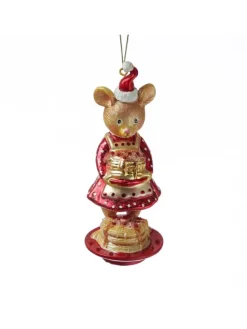 MARELIDA Weihnachtsschmuck<Christbaumschmuck Maus mit Pfannkuchen Glas H: 15cm in rot