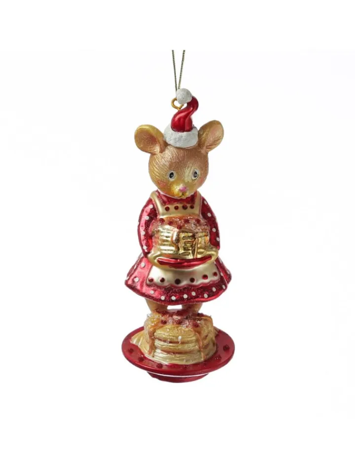 MARELIDA Weihnachtsschmuck<Christbaumschmuck Maus mit Pfannkuchen Glas H: 15cm in rot