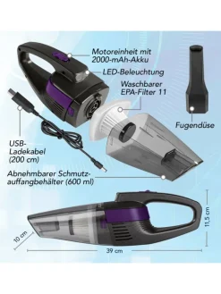 CLEANmaxx Staubsauger<Akku-Handstaubsauger - kabel- & beutellos - mit EPA-Filter & LED-Licht