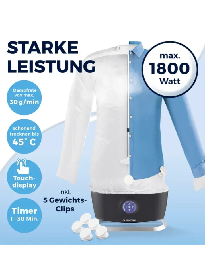 CLEANmaxx Bügeleisen<Hemdenbügler PRO STEAM - automatisch auffrischen, trocknen und bügel