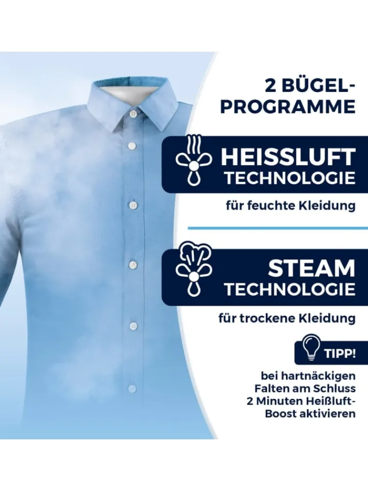CLEANmaxx Bügeleisen<Hemdenbügler PRO STEAM - automatisch auffrischen, trocknen und bügel