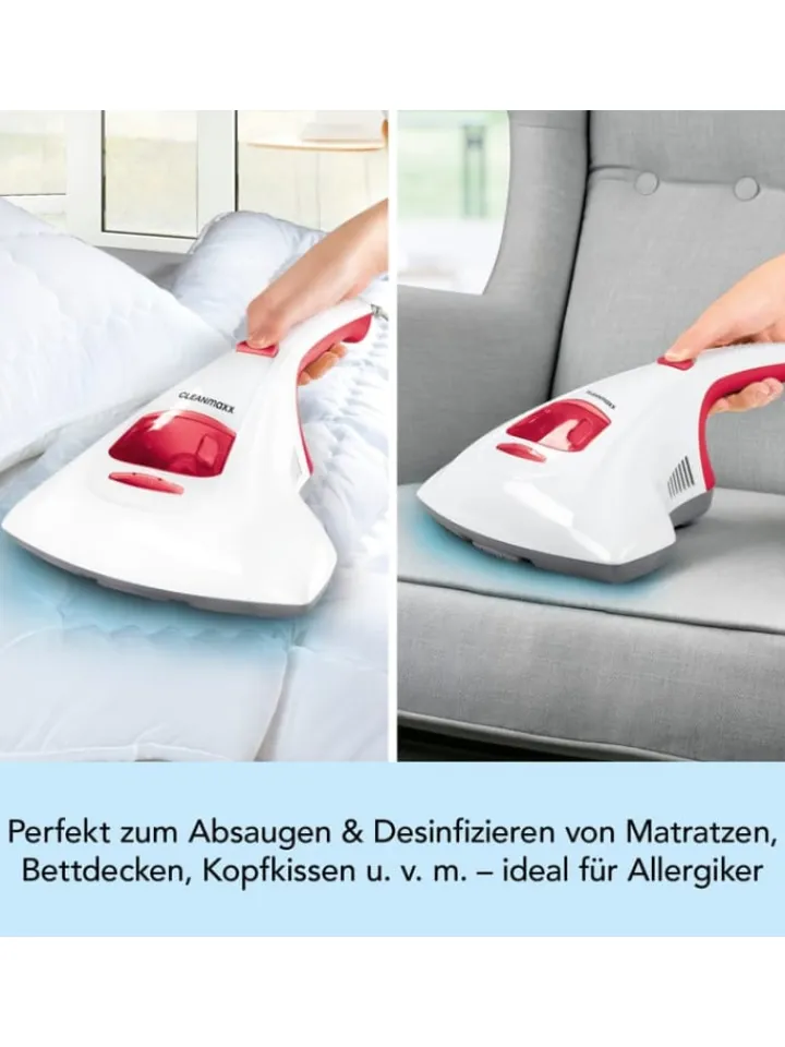 CLEANmaxx Staubsauger<Milben-Handstaubsauger mit UV-C-Licht inkl. 2 Ersatzfilter - weiß/rot