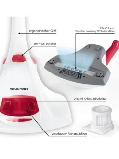 CLEANmaxx Staubsauger<Milben-Handstaubsauger mit UV-C-Licht inkl. 2 Ersatzfilter - weiß/rot