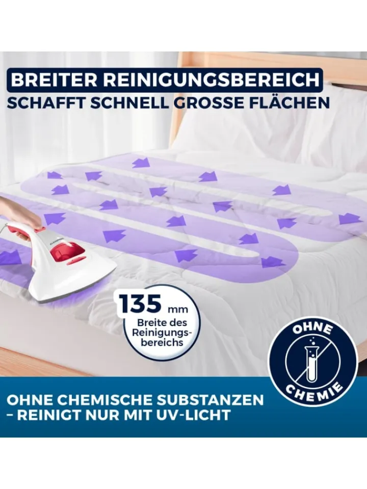 CLEANmaxx Staubsauger<Milben-Handstaubsauger mit UV-C-Licht inkl. 2 Ersatzfilter - weiß/rot
