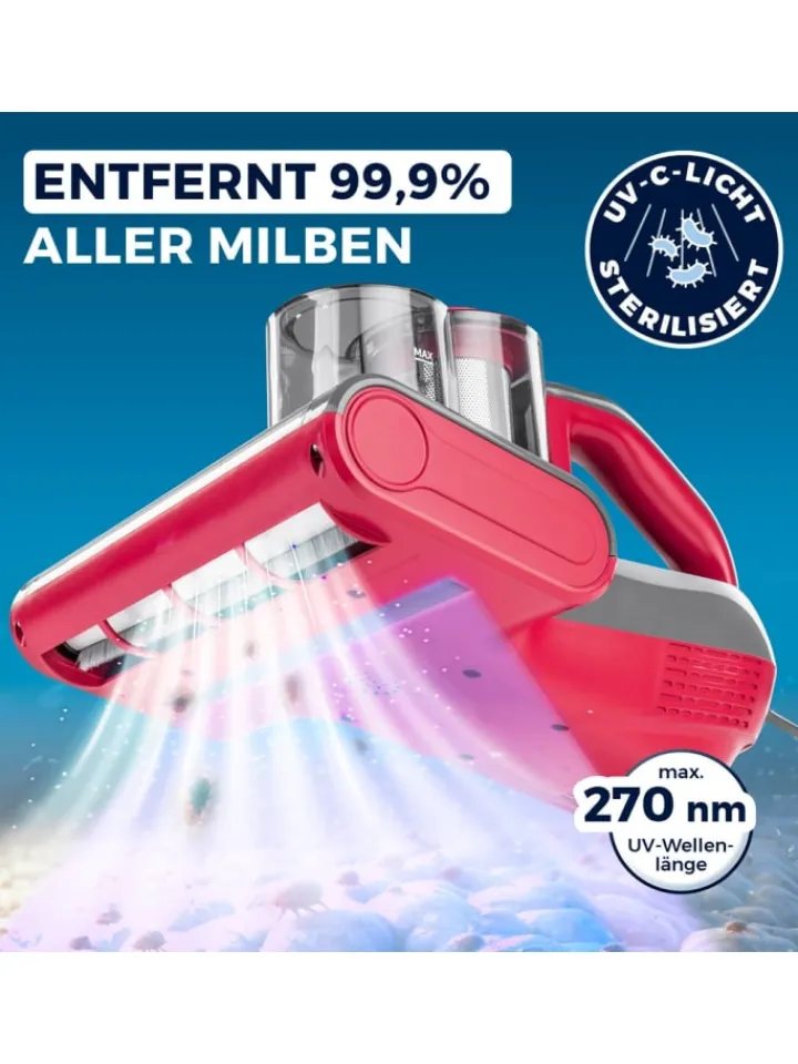 CLEANmaxx Staubsauger<Milben-Handstaubsauger mit UV-C-Licht 450W grau/rot