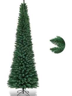 COSTWAY Künstliche Weihnachtsbäume<270cm Bleistift Weihnachtsbaum in Grün